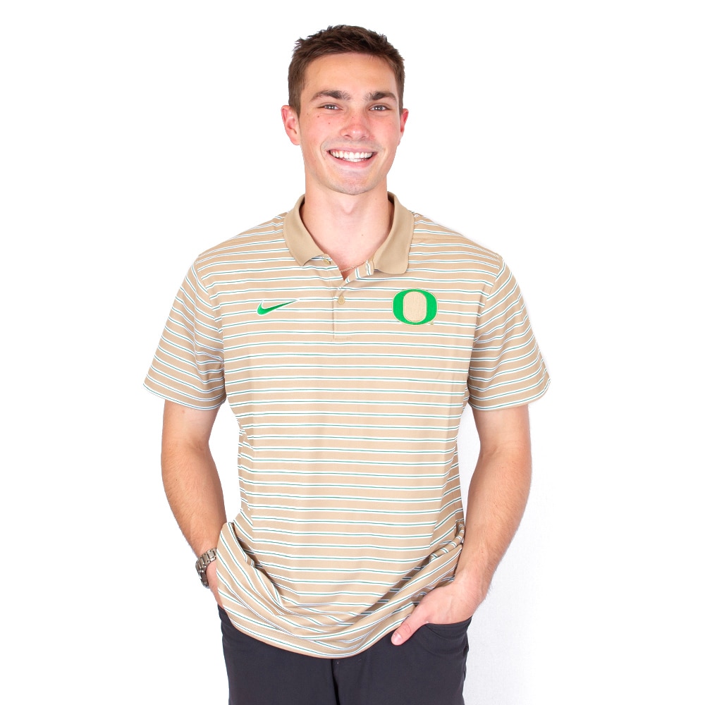 Classic Oregon O, Nike, Brown, Polo, Polyester, Men, Tripe, Pique, Shirt, 891669